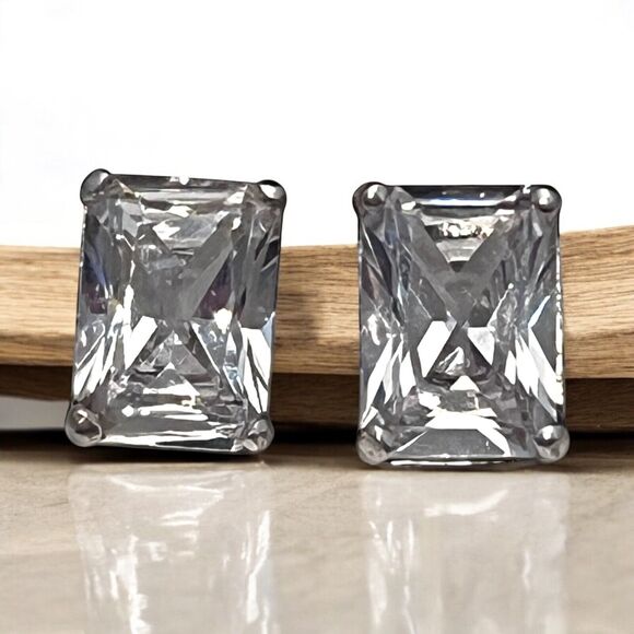 Vintage Givenchy Earrings Sterling Silver Cubic Zirconia Logo Design Pierced 7E - Picture 2 of 6